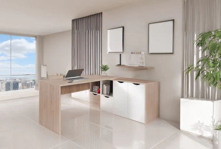 Biurko narożne, ARTEO, 160x67x77 cm, biały, san remo, mat