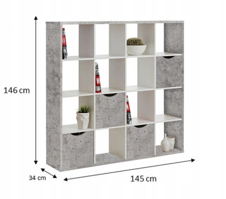 Regał otwarty, dwustronny, ARTEO, 145x34x146 cm, szary, biały, mat