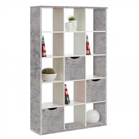 Wysoki regał do pokoju, biura, ARTEO, 110x34x181 cm, szary, biały, mat