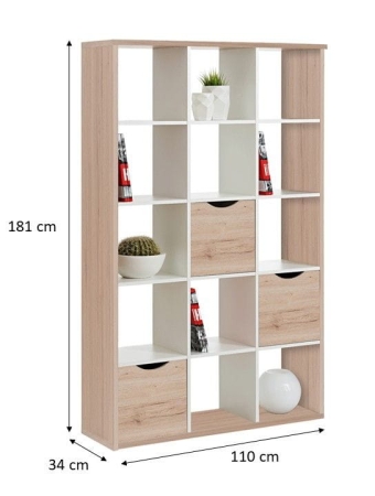 Wysoki regał do pokoju, biura, ARTEO, 110x34x181 cm, san remo, biały, mat