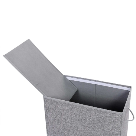 Kosz na pranie, dwukomorowy, 142L, 60x36x66 cm, szary
