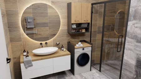 Szafka łazienkowa na pralkę, Pola, 64x50x98 cm, antracyt, dąb artisan