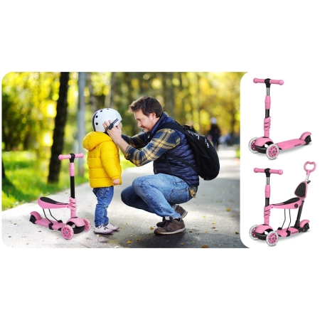 Hulajnoga trójkołowa, 3w1, Todi, 57x26x79 cm, różowy