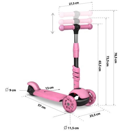 Hulajnoga trójkołowa, 3w1, Todi, 57x26x79 cm, różowy