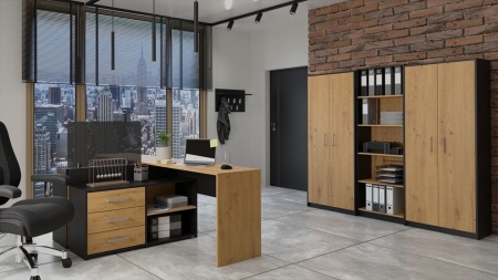 Regał biurowy, szafa, 74x35x180 cm, antracyt, dąb artisan
