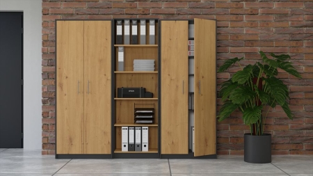 Regał biurowy, szafa, 74x35x180 cm, antracyt, dąb artisan