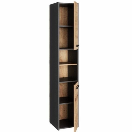 Wąska szafka łazienkowa, 30x30x170 cm, antracyt, dąb artisan