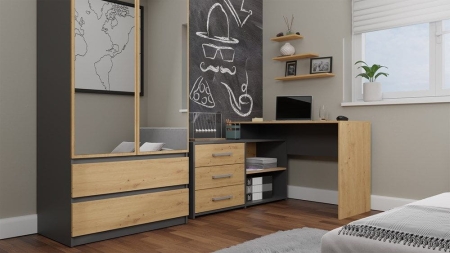 Biurko narożne z komodą, 120x50x76 cm, antracyt, dąb artisan