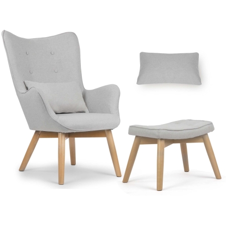 Fotel uszak z podnóżkiem do salonu, Norse, jasny szary
