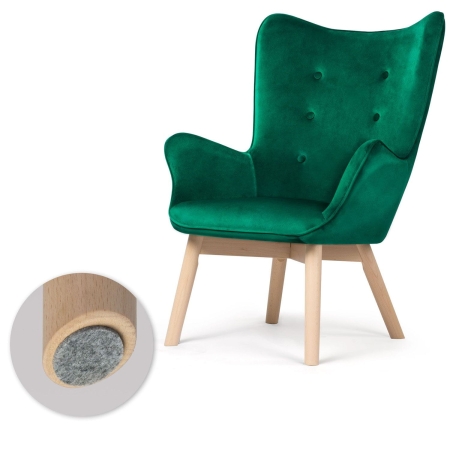Fotel welurowy z podnóżkiem, uszak, Norse, ciemnozielony