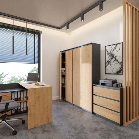 Regał zamykany, biurowy, 80x35x180 cm, antracyt, dąb artisan