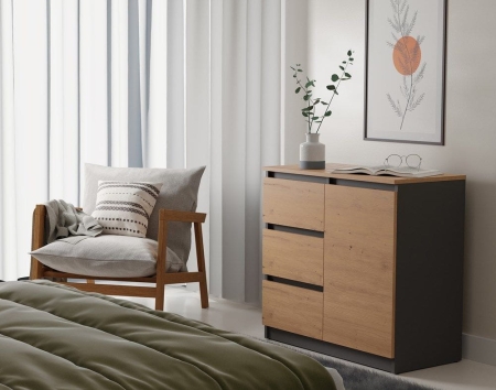 Komoda z szufladami, 80x40x75 cm, antracyt, dąb artisan