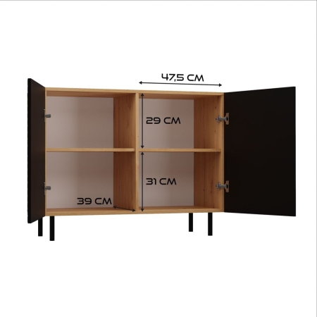 Komoda z ryflowanymi frontami, 100x40x78 cm, dąb artisan, czarny