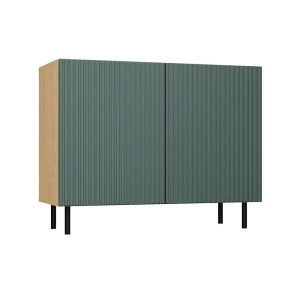 Komoda z ryflowanymi frontami, 100x40x78 cm, dąb artisan, zielony