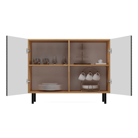 Komoda z ryflowanymi frontami, 100x40x78 cm, dąb artisan, zielony