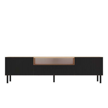 Szafka RTV ryflowana, Kama Slim, 160x40x43 cm, dąb artisan, czarny