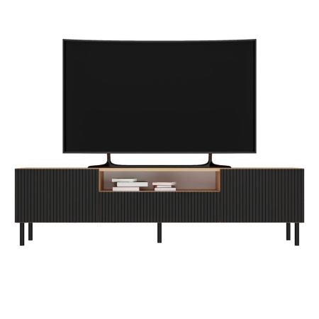 Szafka RTV ryflowana, Kama Slim, 160x40x43 cm, dąb artisan, czarny
