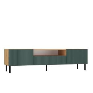 Szafka RTV ryflowana, Kama Slim, 160x40x43 cm, dąb artisan, zielony