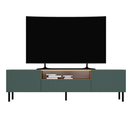 Szafka RTV ryflowana, Kama Slim, 160x40x43 cm, dąb artisan, zielony