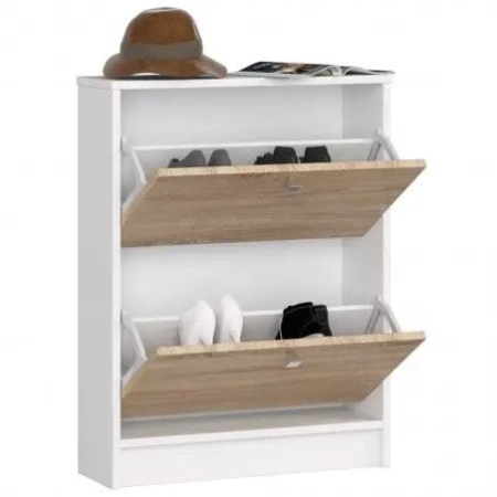 Szafka na buty, uchylne drzwiczki, ARONA, mini, 60x20x80 cm, biel, dąb sonoma, mat