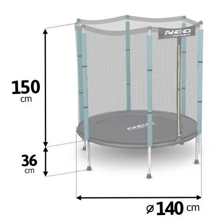 Trampolina ogrodowa dla dzieci, siatka, 140 cm, Neo-Sport, czarny, niebieski