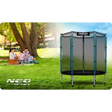 Trampolina ogrodowa dla dzieci, siatka, 140 cm, Neo-Sport, czarny, niebieski