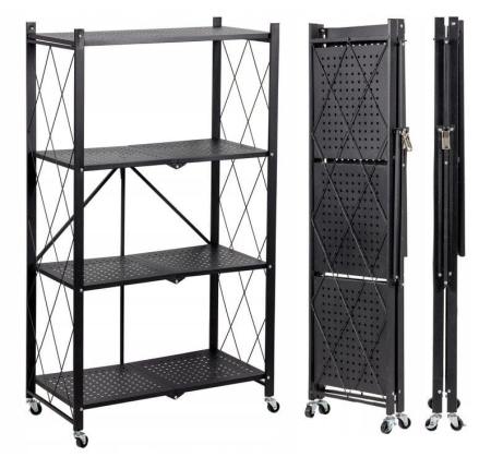 Regał magazynowy na kółkach, składany, FS004, 72x34x127 cm, czarny