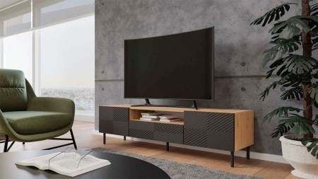 Szafka RTV, Kama, 160x40x43 cm, dąb artisan, czarny