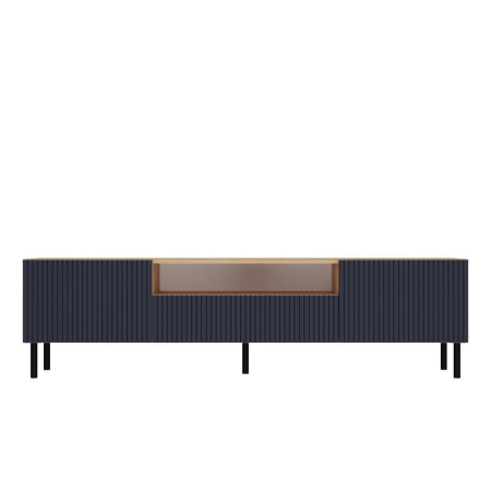 Szafka RTV ryflowana, Kama Slim, 160x40x43 cm, dąb artisan, granatowy