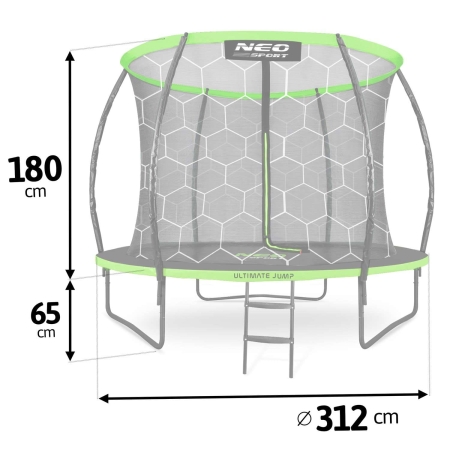 Trampolina ogrodowa z siatką wewnętrzną, 312 cm, czarny, zielony