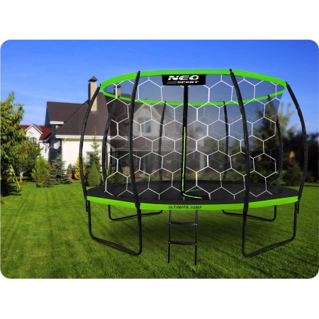Trampolina ogrodowa z siatką wewnętrzną, 374 cm, czarny, zielony