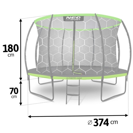 Trampolina ogrodowa z siatką wewnętrzną, 374 cm, czarny, zielony