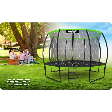 Trampolina ogrodowa z siatką wewnętrzną, 374 cm, czarny, zielony