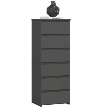 Wąska komoda do salonu, STILO, 40x35x109 cm, grafit szary, mat