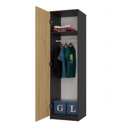 Szafa, garderoba, regał, 50x50x180 cm, antracyt, dąb artisan, mat