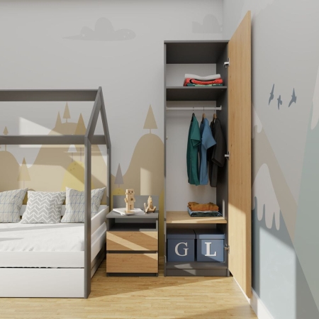 Szafa, garderoba, regał, 50x50x180 cm, antracyt, dąb artisan, mat