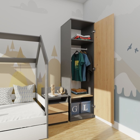 Szafa, garderoba, regał, 50x50x180 cm, antracyt, dąb artisan, mat