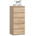 Wąska komoda, STILO, 5 szuflad, 40x35x92 cm, dąb sonoma, mat