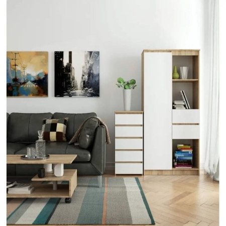Wąska komoda, STILO, 5 szuflad, 40x35x92 cm, biały, mat