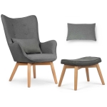 Fotel uszak z podnóżkiem do salonu, Norse, ciemny szary