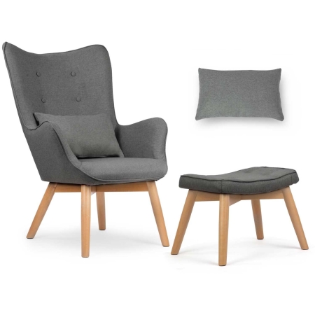 Fotel uszak z podnóżkiem do salonu, Norse, ciemny szary