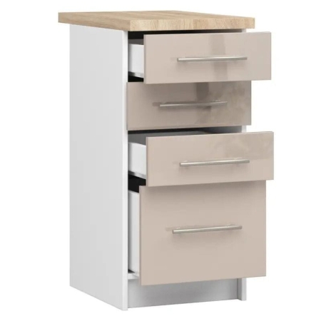 Wąska szafka z blatem, KLARA, 40x60x85 cm, biały, cappuccino, połysk