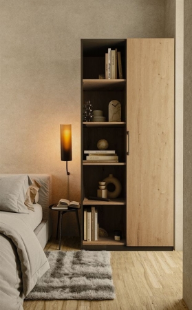 Duży regał półotwarty, 10 półek, 80x30x182 cm, antracyt, dąb artisan