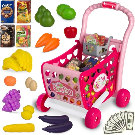 Wózek na zakupy dla dzieci, Ricokids, różowy