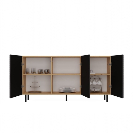 Komoda do sypialni, 3 drzwi, Kama, 150x40x78 cm, dąb artisan, czarny