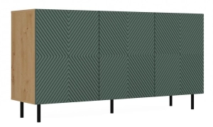 Komoda do sypialni, 3 drzwi, Kama, 150x40x78 cm, dąb artisan, zielony