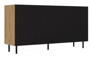 Komoda trzydrzwiowa, slim, Kama, 150x40x78 cm, dąb artisan, czarny