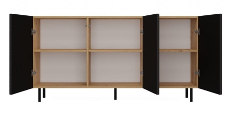 Komoda trzydrzwiowa, slim, Kama, 150x40x78 cm, dąb artisan, czarny