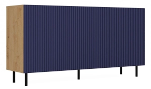 Komoda trzydrzwiowa, slim, Kama, 150x40x78 cm, dąb artisan, granatowy