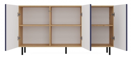 Komoda trzydrzwiowa, slim, Kama, 150x40x78 cm, dąb artisan, granatowy